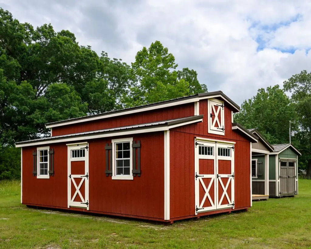 Red barn painted Cheyenne portable storage building
