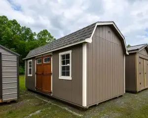 Painted lofted barn with double barn doors